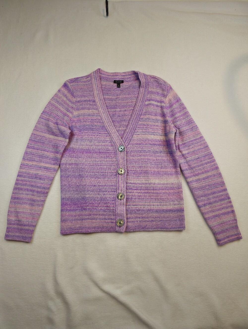 Talbots Lilac Stripe V-Neck Button Front Women's Sweater Cardigan Size M